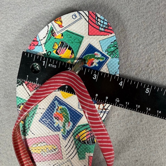 Vera Bradley Flip Flops Size 8/M Stamp Print‎ Red Stripe Straps Beach Sandals - Picture 10 of 17